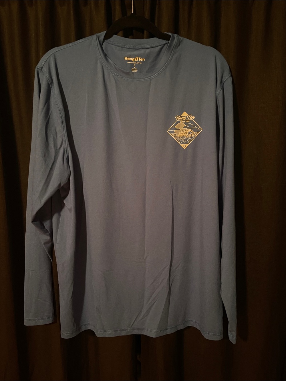 Hang Ten Men’s Long-Sleeve Surf Tee - Light Blue with Cream Logo